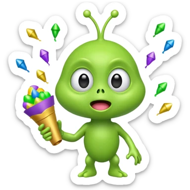 green alien excited blowing confetti popper sticker