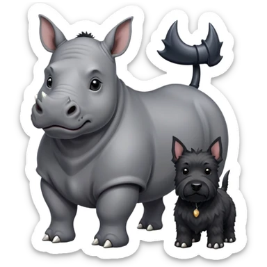 Rhino standing next to a Scottish terrier  sticker