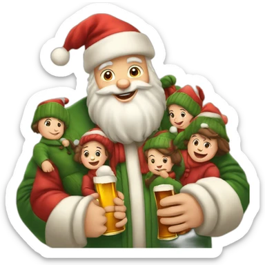 Père Noël et des enfants qui boivent de la bière sticker