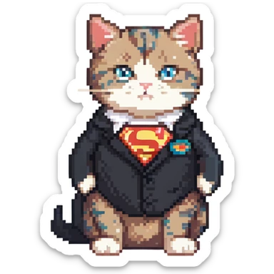 super man cat in black suit sticker