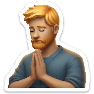 man with orange beard, short blond hair as he praying, with a holy shine behind him sticker
