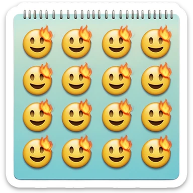 A page from a wall calendar that starts burning from the bottom right corner. Use soft and pastel tones. Make the emoji image resemble the basic set of smileys like on the iPhone. sticker