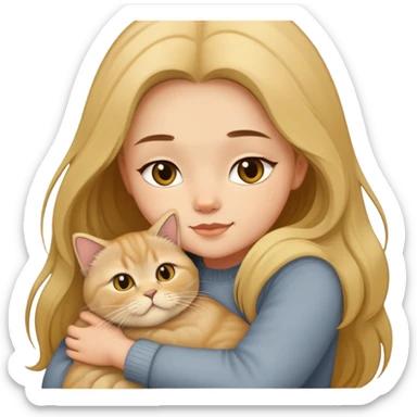 A long-haired girl hugs a Golden Shaded British shorthair sticker