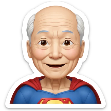Chinese elderly dressed as Superman laughing exeedingly with closed eyes and tear drops sticker