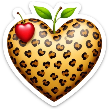 leopard print heart with cherry sticker
