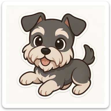 chibi sticker of a mini schnauzer, cute, big eyes, playful pose, white background sticker