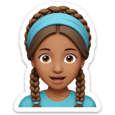 big lose braids starting from the top of the head woman face wiith big visible braids and mono color headband on head excited face sticker