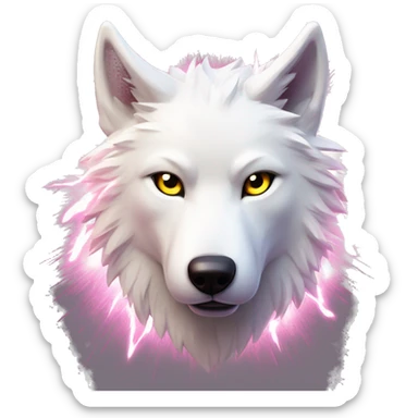 Lightning running sparkling glitter white wolf snarling huge eyes sun halo black white pink red yellow sticker