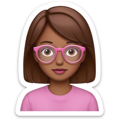 create a emoji of my friend camilla: she wears glassess and she has brown hair (don't make it yellow but pink) sticker