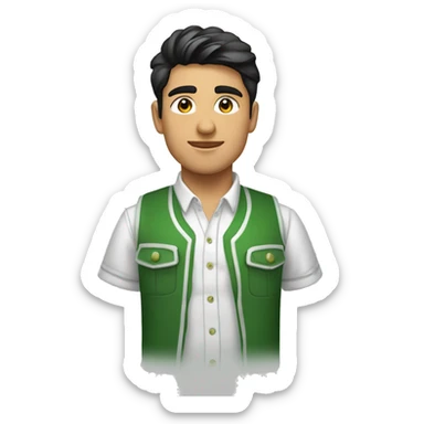 JOVEN MORENO DELGADO DE LA CARA CON CAMISA BLANCA Y CHALECO VERDE sticker