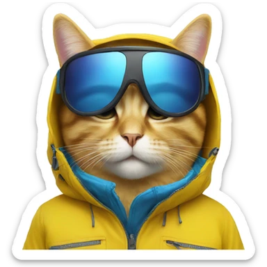 yellow snowboarding cat with blue jacket and ski glasses sticker