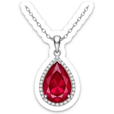 teardrop ruby pendant with silver chain and white stones sticker