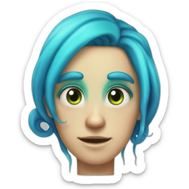 blue haired green eyed squid human hybrid sticker