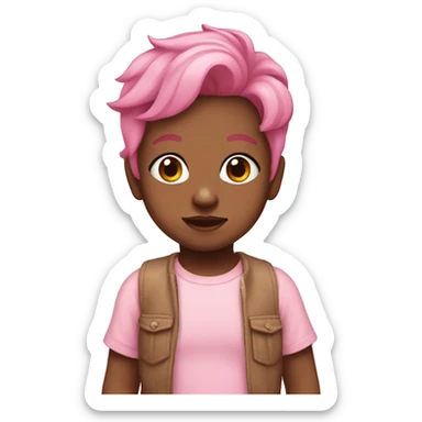 Brown baby with pink hair and pastel pink clothes  sticker