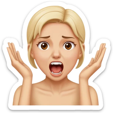 girl with hand holding her neck and a screaming face sticker