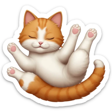 ginger and white small cat eyes closed lying down upside down with paws stretched out in different directions sticker