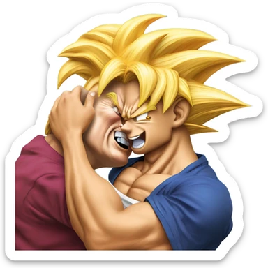 Goku from Dragon Ball, Z, kissing a photo realistic Donald Trump at the beach sticker