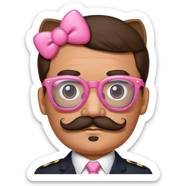 Dictator with a mustache with pink hello kitty glasses sticker