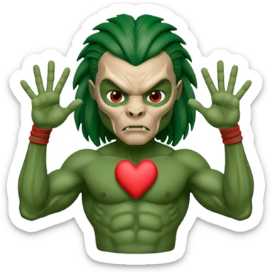 A Yautja from the movie predator making heart sign with hands sticker
