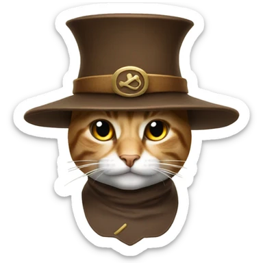 cat with musketeer hat, brown hat sticker