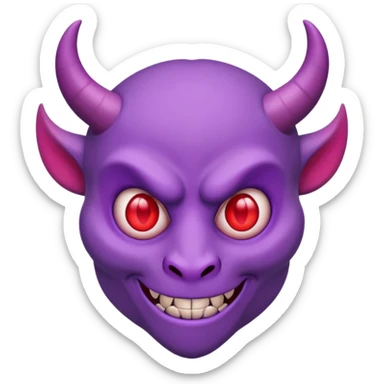 Purple demon emoji with red hearts for eyes,, circular head with horns sticker