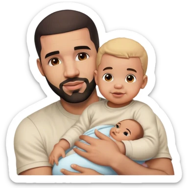 drake holding a baby with a smirk on his face  sticker