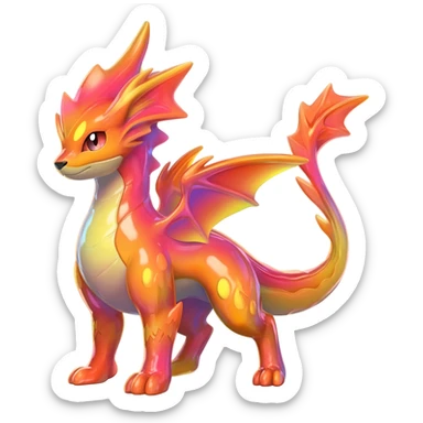 Shiny realistic cool beautiful iridescent light warmly colored reddish-orange-gold-gradients neon vibrant colorful pastel flourishing flurry fuzzy Nargacuga-Palkia-Meloetta-Noibat-fusion-animal-Fakémon-hybrid-creature, by griffsnuff sticker