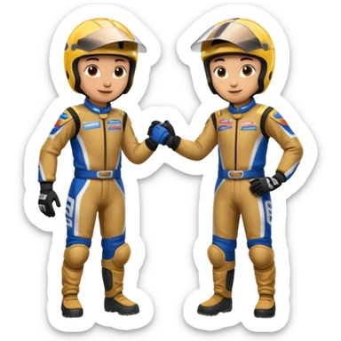 2 dirtbike racers in gear and gloves shaking hands sticker