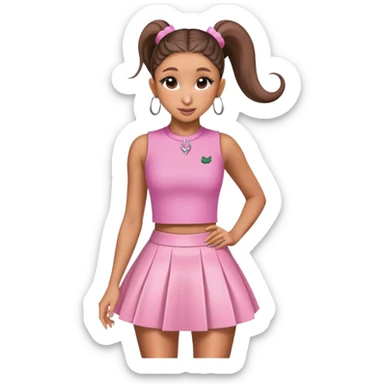 Ariana grande goes to the wicked set wearing a pink croc top and a short pink skirt  sticker