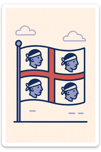 flag of Sardinia with a red cross and four Moors' heads, clean flat icon style sticker