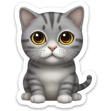 Light dark Grey slightly striped Scottish fold cat with big eyes and long mustache sticker