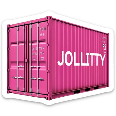 a pink shipping container with the words "Jollity & Co." in big letters on the long side sticker