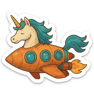 ghibli style rocketship unicorn sticker