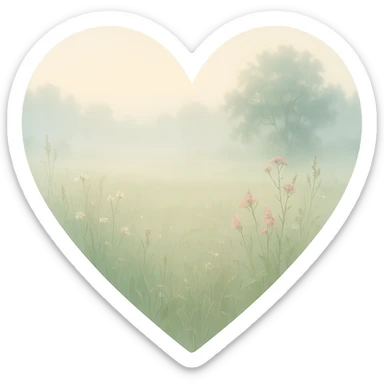 heart with a misty morning meadow, clean digital illustration sticker