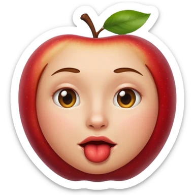 biting lip, round face, realistic apple emoji style, no hands or body, just the face sticker