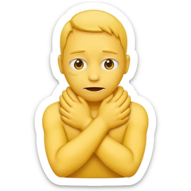 Yellow face emoji strangling itself with 2 arms crossed and hands saround neck sticker