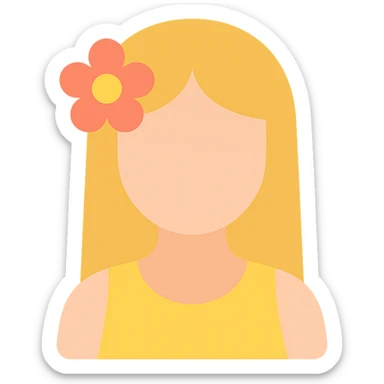 girl with straight hair, flower in her hair, summer vibe colored icon sticker