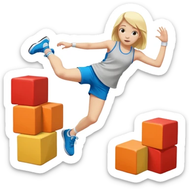 a very young blonde girl doing parkour (color blocks) at kids school sticker