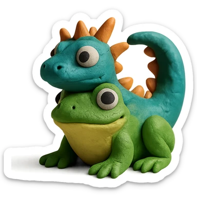 claymation style of a dragon and frog fused together, cute and detailed sticker