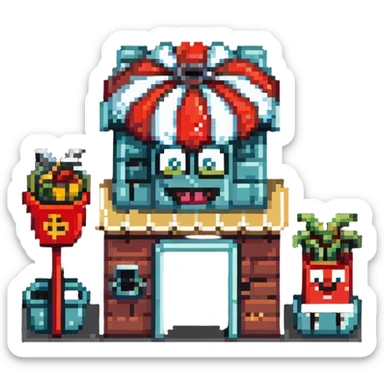 Krusty Krab restaurant from SpongeBob, anchor-shaped fast food building sticker