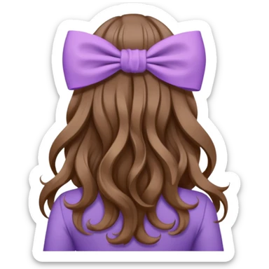 long wavy brown hair from behind with a medium lilac bow sticker
