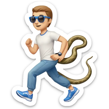 friendly anthropomorphised snake in jeans and a t-shirt, wearing dark sunglasses, jogging upright in relaxed pose sticker