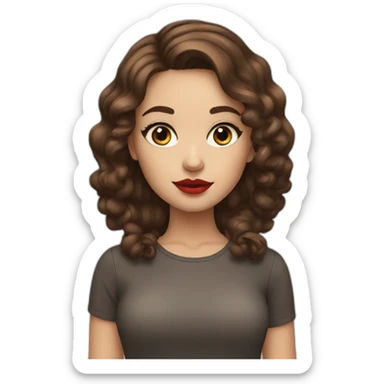 Girl with brown hair and brown eyes with red lipstick and eyeliner sticker