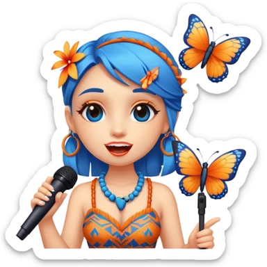 Cartoon Blue and orange girli tiki singing with butterfly and in the mikrophone sticker