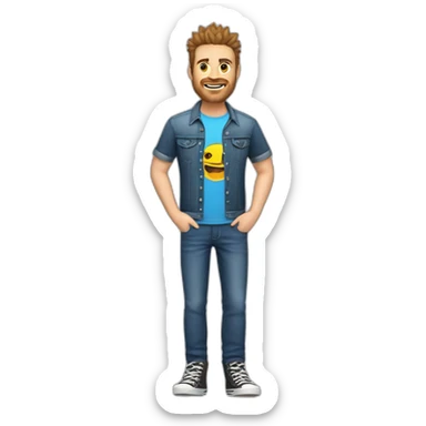 white male adult, Brown Spikey Hair, Video Game Shirt, Blue Jeans, Converse shoes sticker