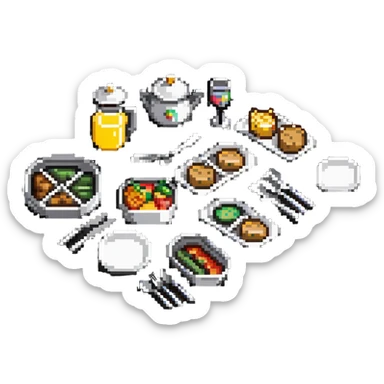 buffet service with food trays and serving utensils sticker