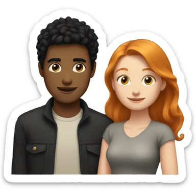 young Man with black hair and young ginger woman cuddle sticker