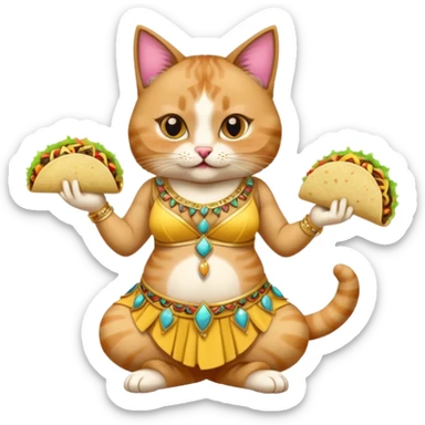 Cat eating a taco while wearing a belly dancer outfit sticker