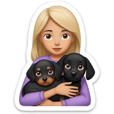 Black dog cuddling girl sticker