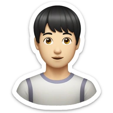 korean male mid 30s bowl cut black hair sticker